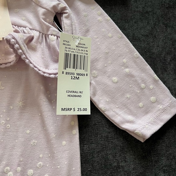 NWT Jessica Simpson Purple Coverall and Headband Set Size 12 Months - Picture 2 of 6